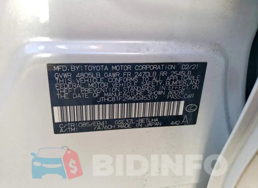 JTHC81F29M5045319 Photo# 12