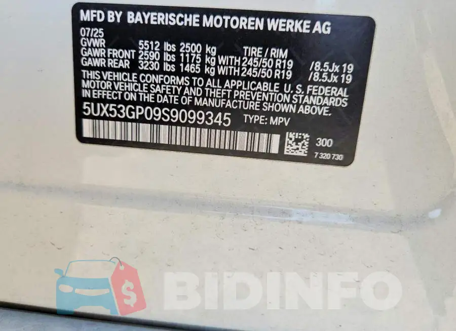 5UX53GP09S9099345 Photo# 12