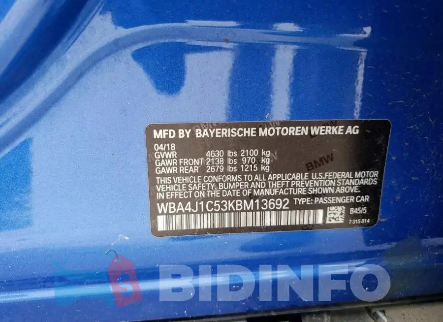 WBA4J1C53KBM13692 Photo# 12