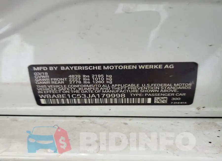 WBA8E1C53JA179998 Photo# 12