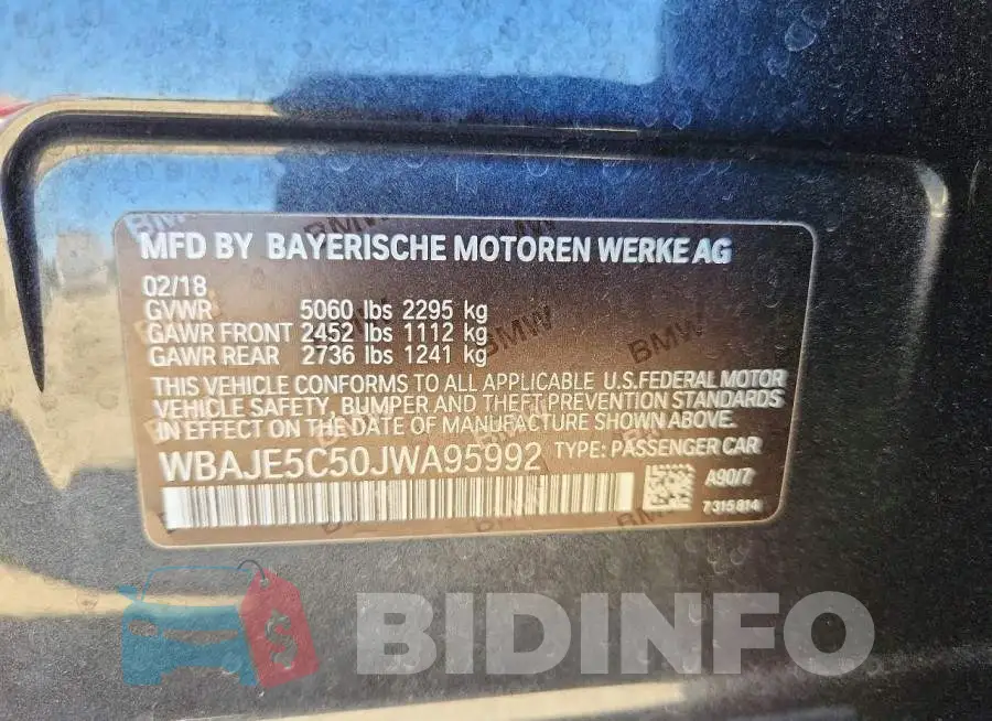 WBAJE5C50JWA95992 Photo# 12