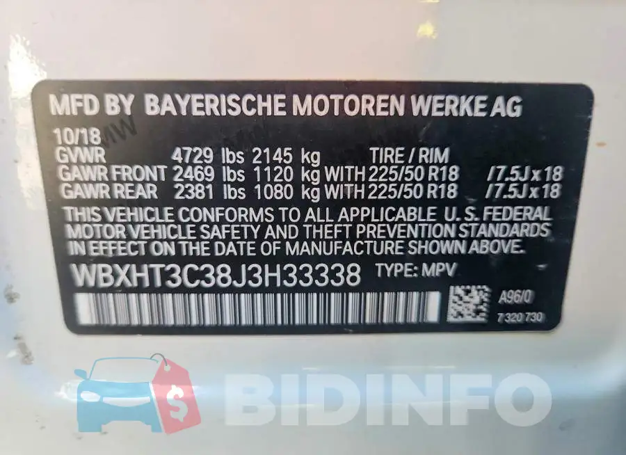 WBXHT3C38J3H33338 Photo# 13