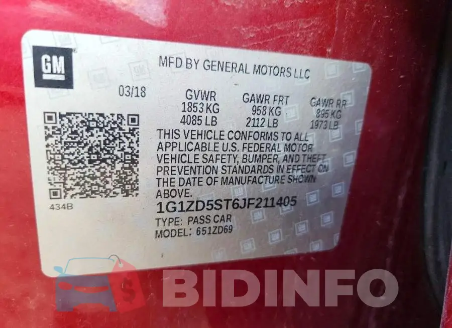 1G1ZD5ST6JF211405 Photo# 12