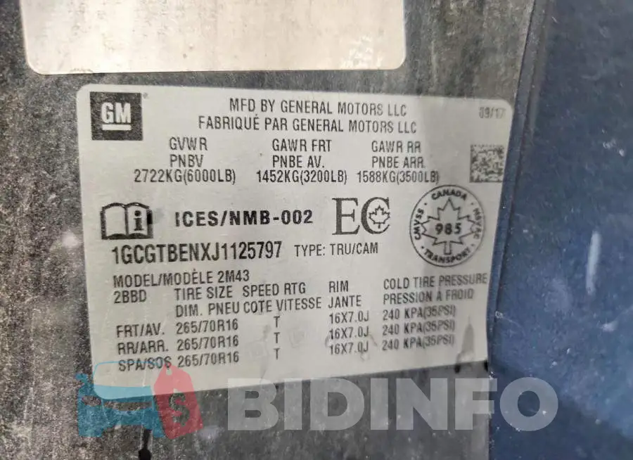 1GCGTBENXJ1125797 Photo# 12