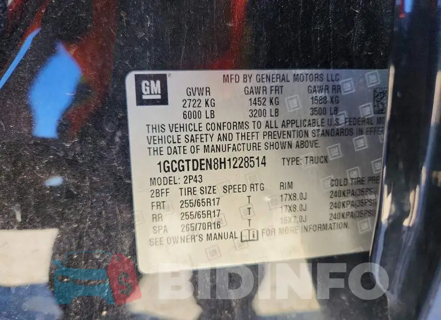 1GCGTDEN8H1228514 Photo# 12