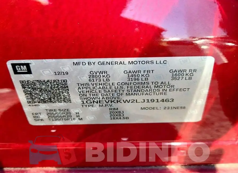 1GNEVKKW2LJ191463 Photo# 14