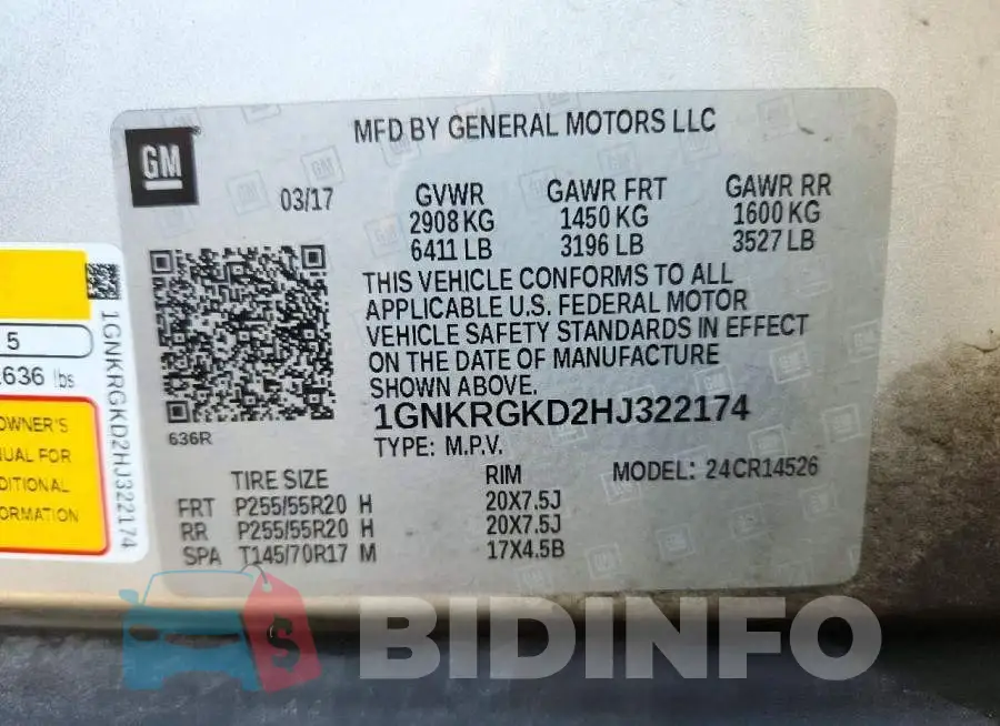 1GNKRGKD2HJ322174 Photo# 13