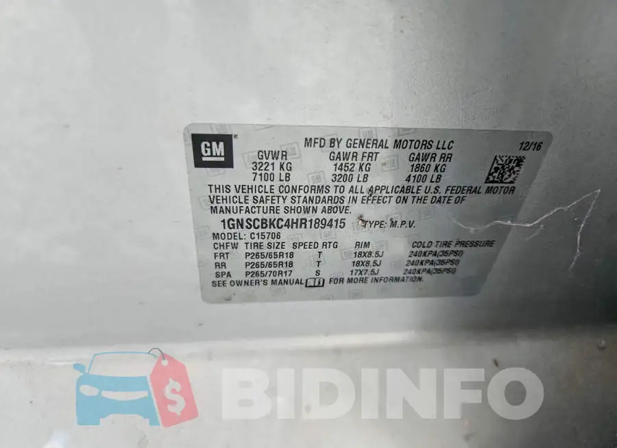 1GNSCBKC4HR189415 Photo# 13