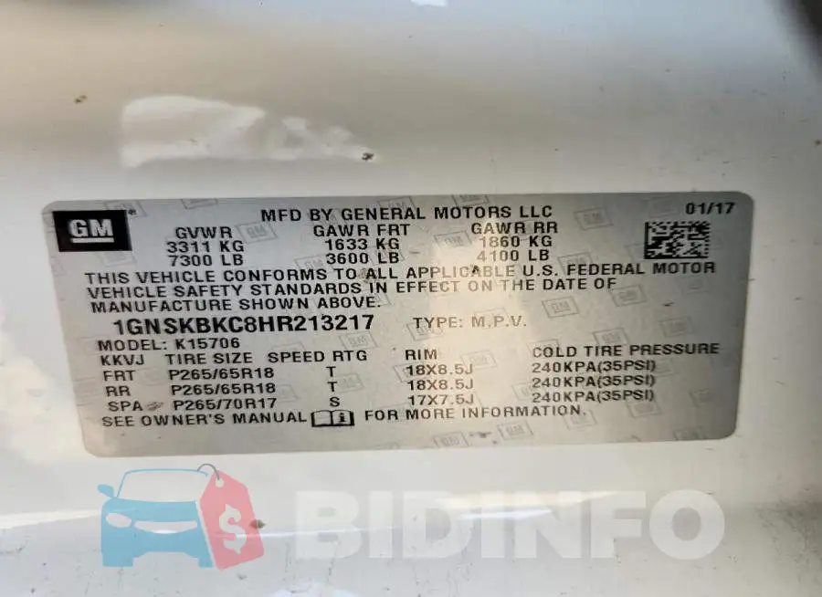 1GNSKBKC8HR213217 Photo# 13