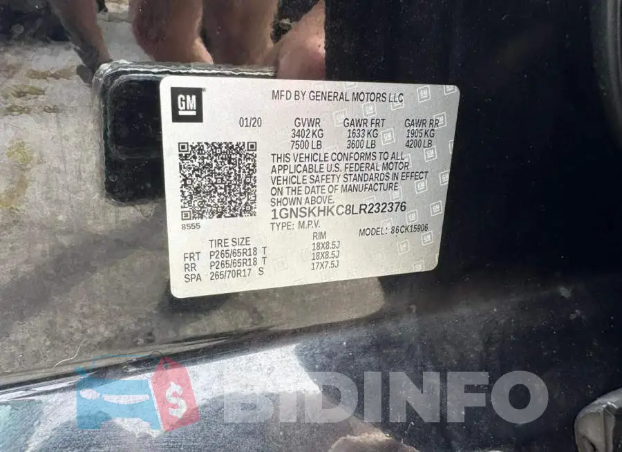 1GNSKHKC8LR232376 Photo# 10