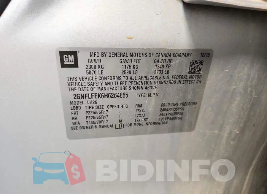 2GNFLFEK6H6264865 Photo# 13