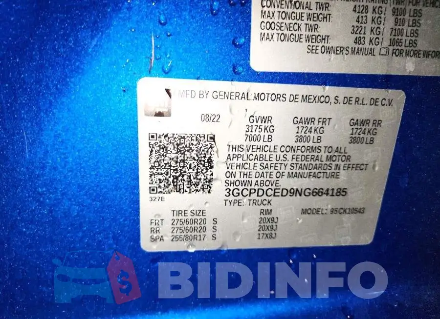 3GCPDCED9NG664185 Photo# 12
