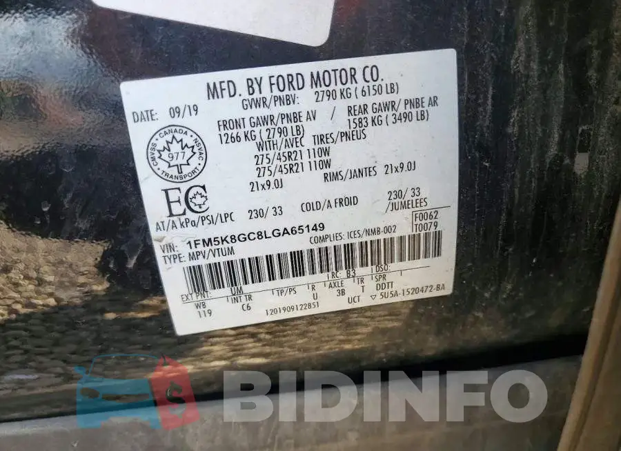 1FM5K8GC8LGA65149 Photo# 13
