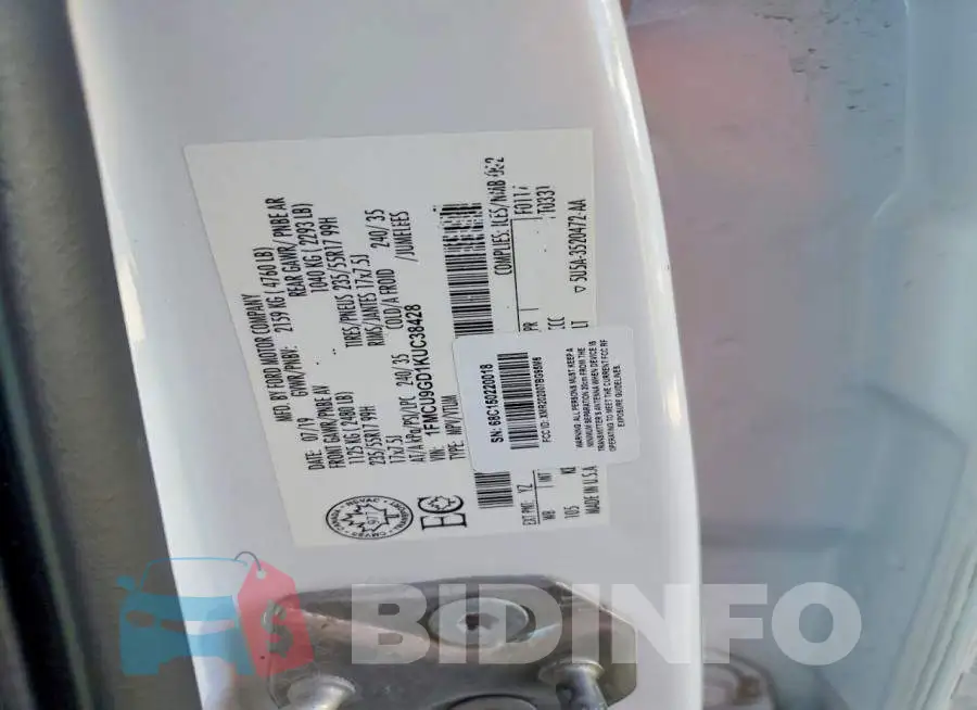 1FMCU9GD1KUC38428 Photo# 12