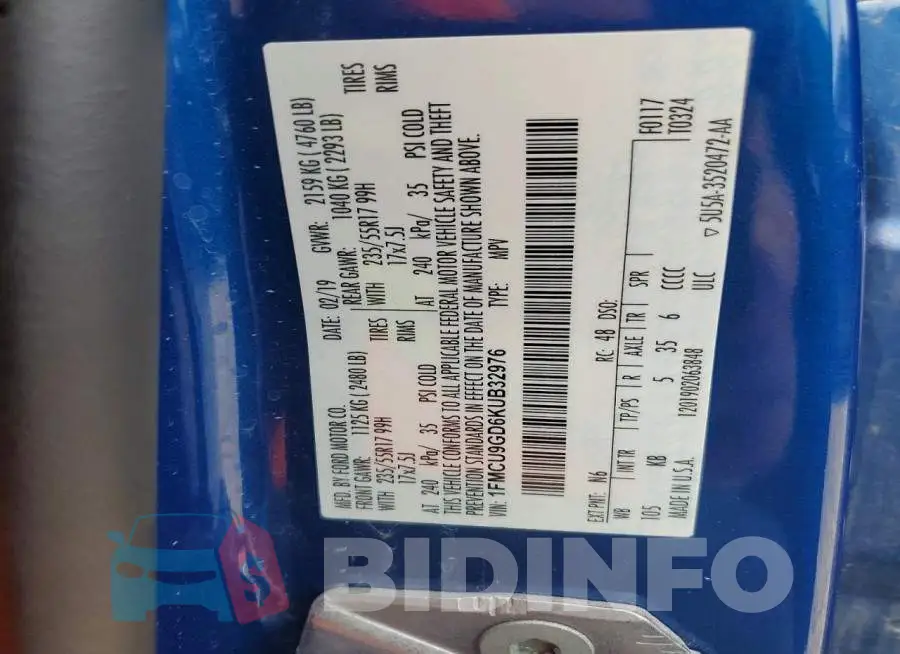 1FMCU9GD6KUB32976 Photo# 12