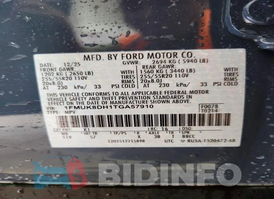 1FMUK8DH1TGA57910 Photo# 13