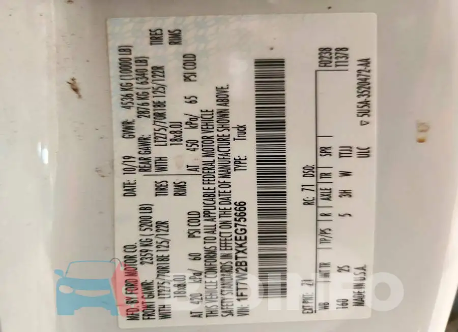 1FT7W2BTXKEG75666 Photo# 12