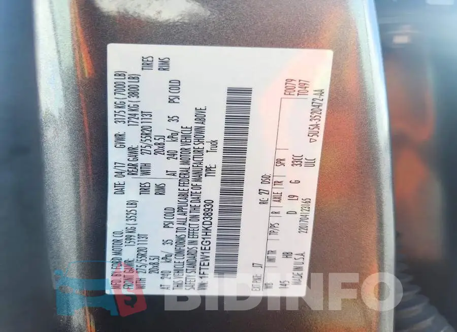 1FTEW1EG1HKD38930 Photo# 12