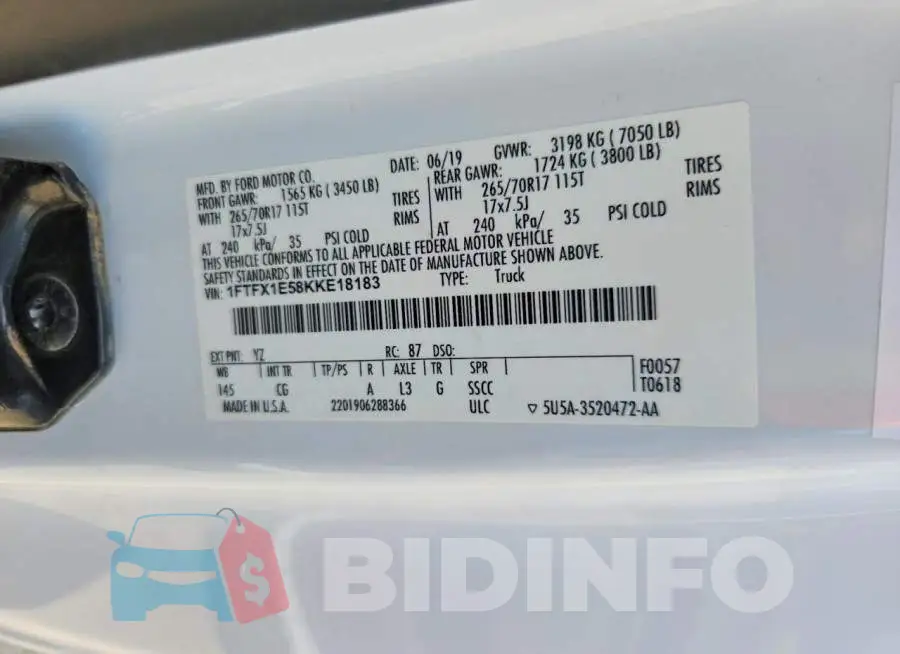 1FTFX1E58KKE18183 Photo# 12