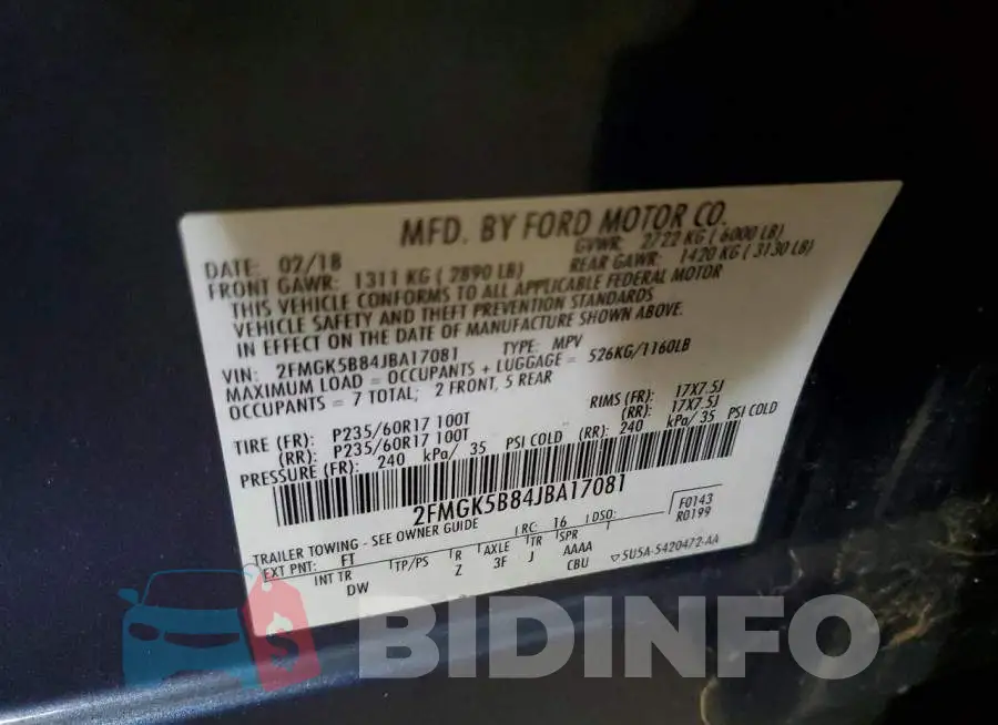 2FMGK5B84JBA17081 Photo# 13
