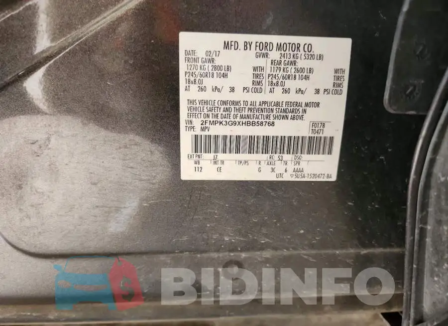 2FMPK3G9XHBB58768 Photo# 12