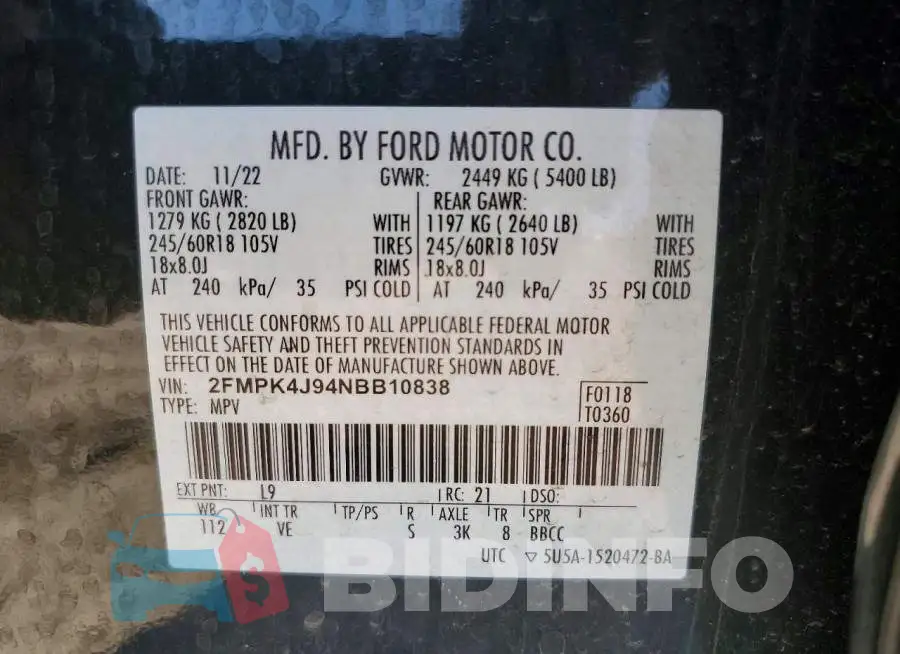 2FMPK4J94NBB10838 Photo# 13