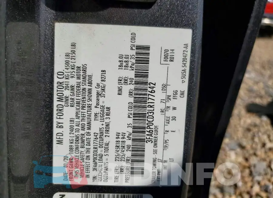 3FA6P0CD3LR177642 Photo# 12