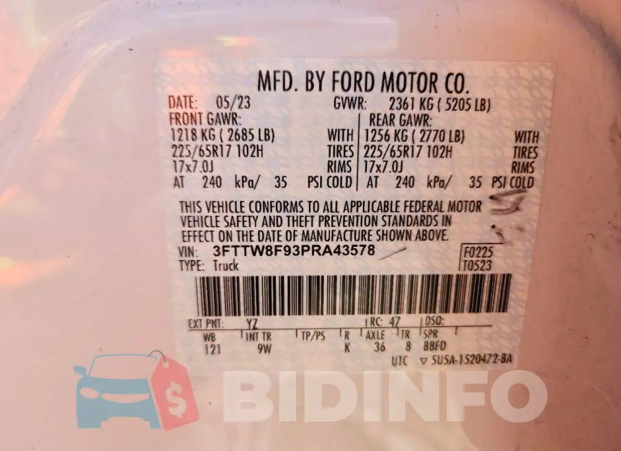 3FTTW8F93PRA43578 Photo# 12