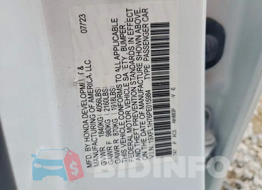 19XFL1H76PE015984 Photo# 12