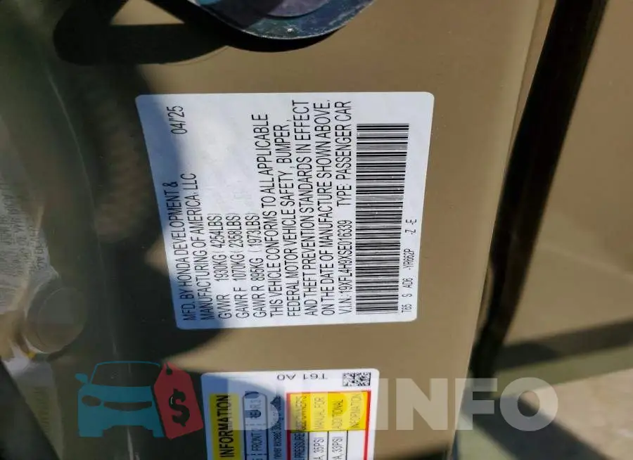 19XFL4H9XSE016339 Photo# 12