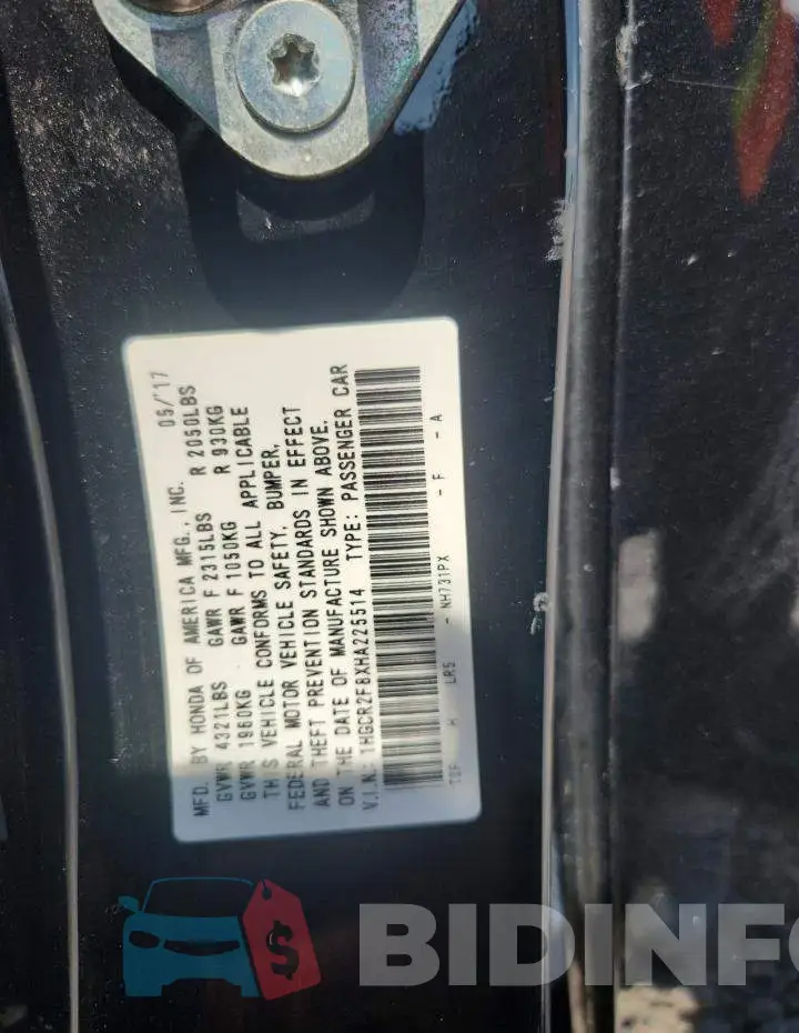 1HGCR2F8XHA225514 Photo# 12