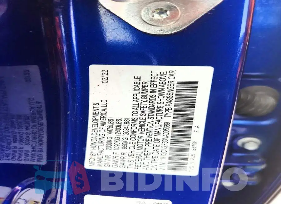 1HGCV2F33NA005689 Photo# 12