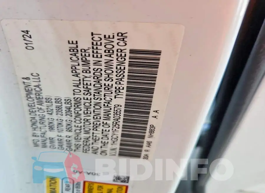 1HGCY1F25RA035579 Photo# 12