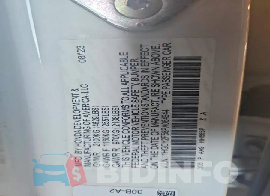 1HGCY2F58PA064944 Photo# 12