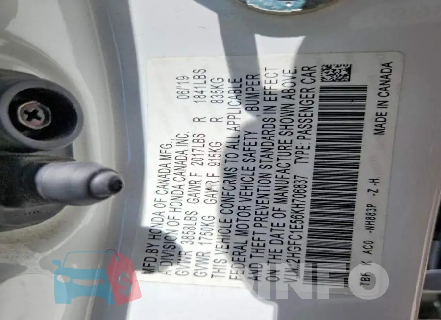 2HGFC1E56KH706837 Photo# 12
