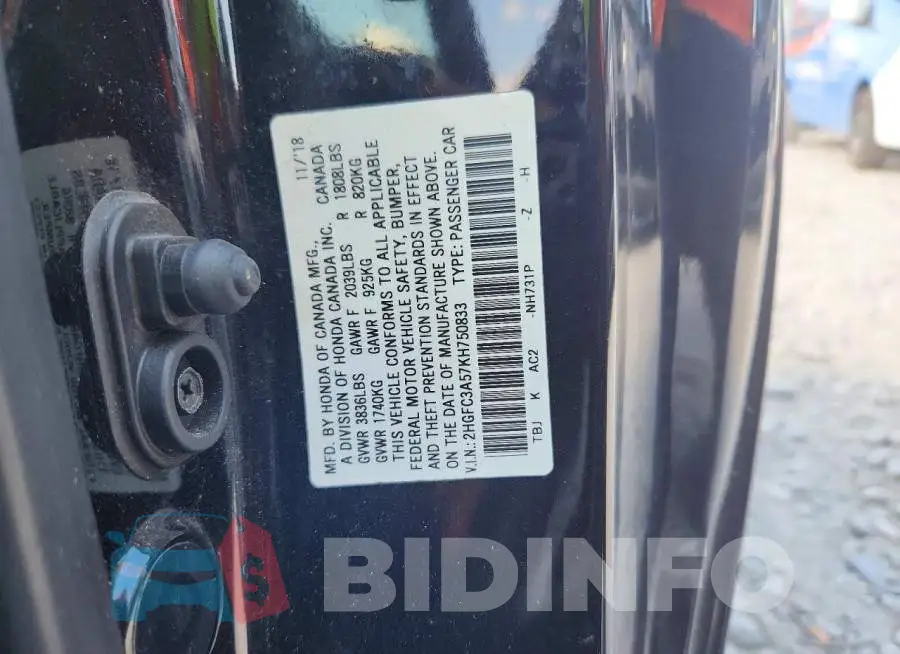 2HGFC3A57KH750833 Photo# 12