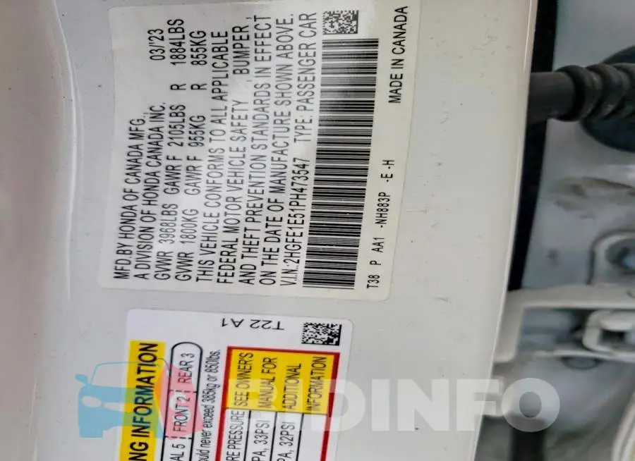 2HGFE1E51PH473547 Photo# 12