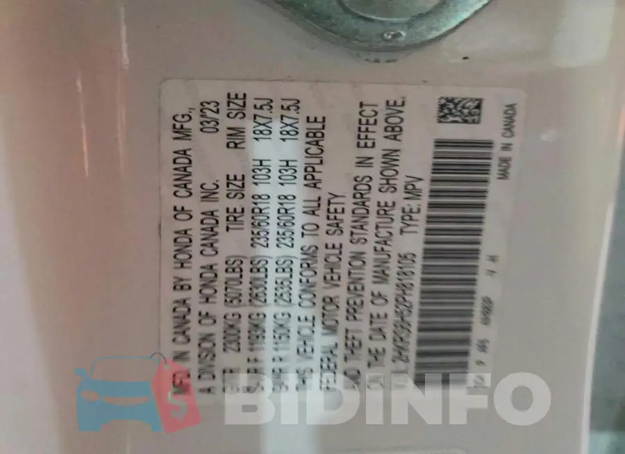 2HKRS6H52PH818105 Photo# 13