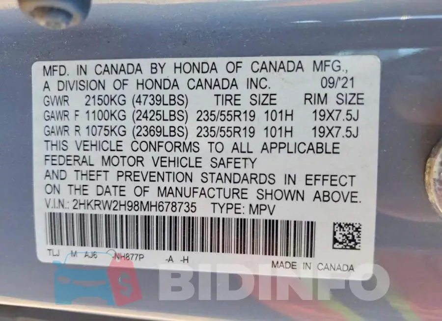 2HKRW2H98MH678735 Photo# 13