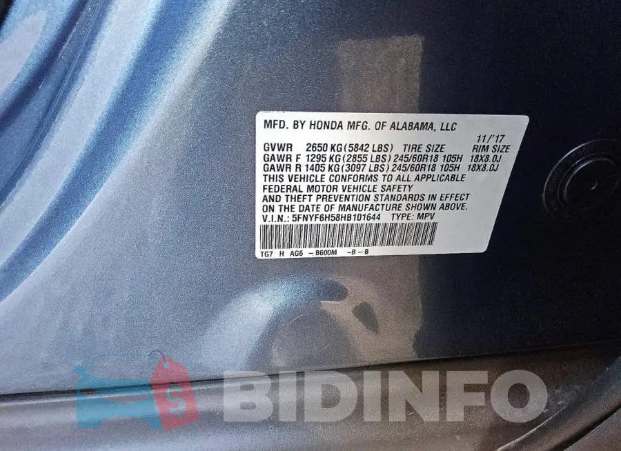 5FNYF6H58HB101644 Photo# 13