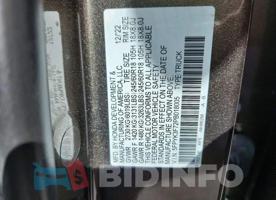 5FPYK3F72PB018005 Photo# 12