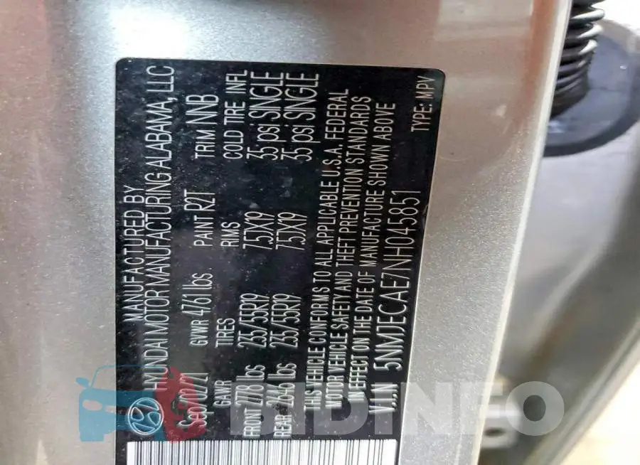 5NMJECAE7NH045851 Photo# 13