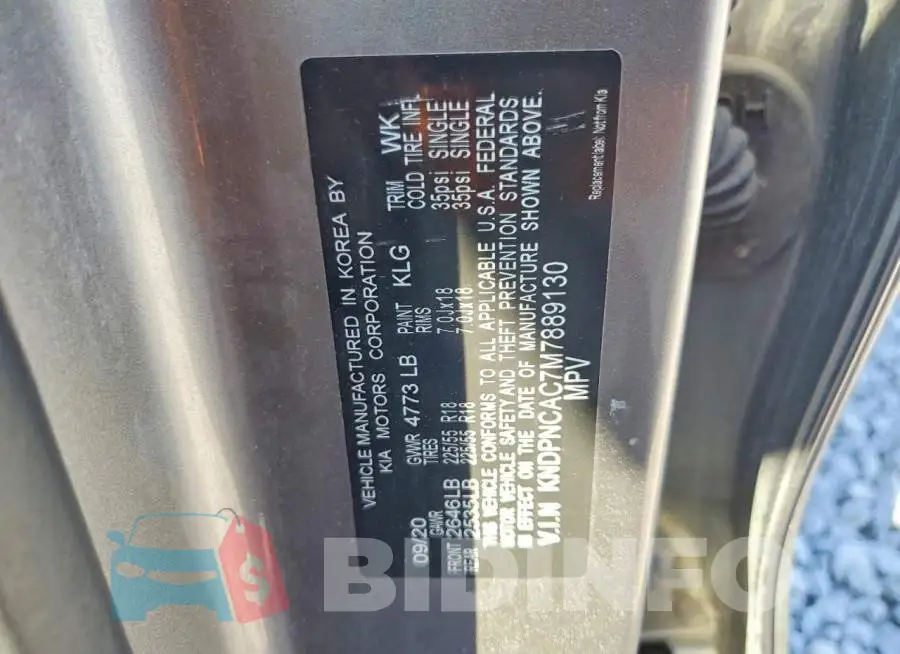 KNDPNCAC7M7889130 Photo# 13