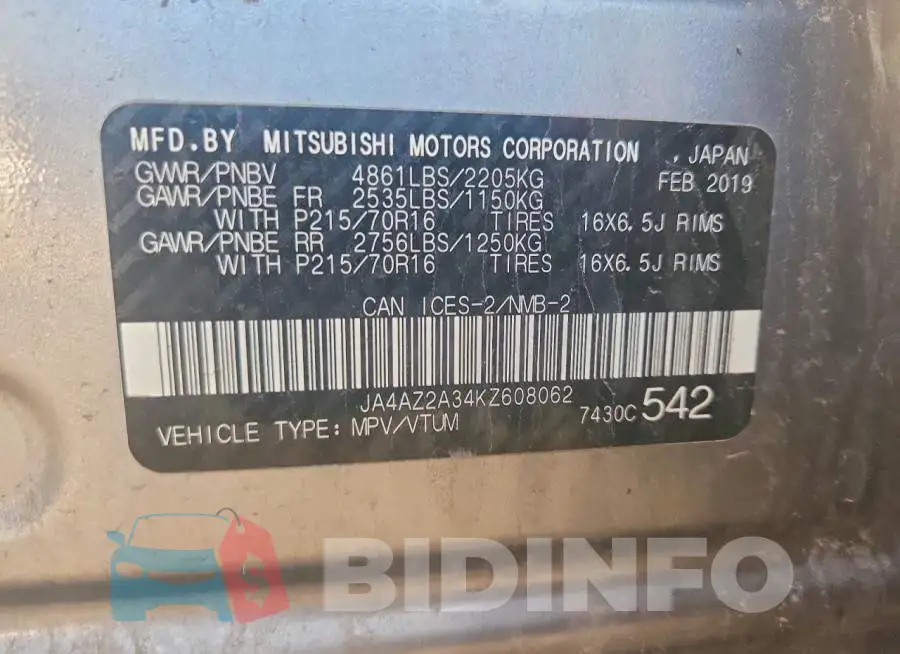 JA4AZ2A34KZ608062 Photo# 14