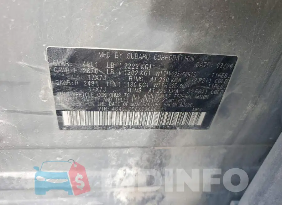 4S4SLDD6XT3086423 Photo# 13
