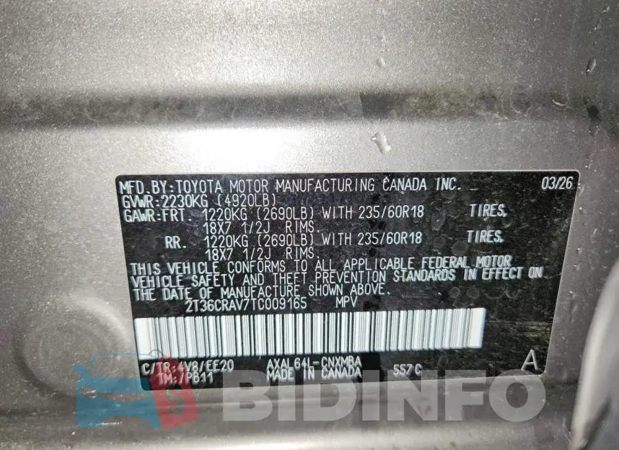2T36CRAV7TC009165 Photo# 13
