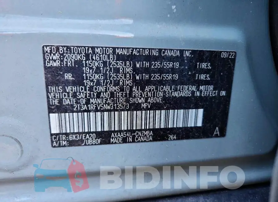 2T3A1RFV5NW313573 Photo# 13