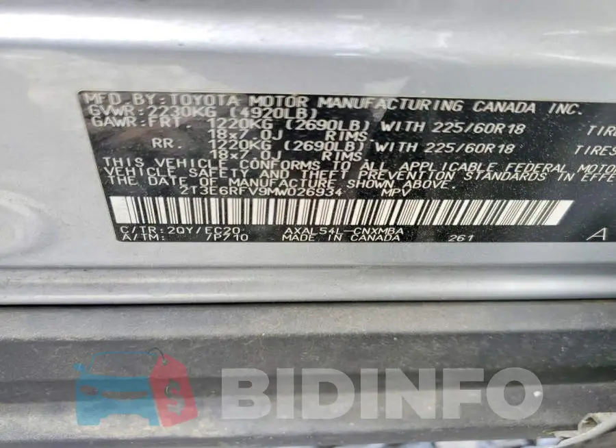 2T3E6RFV9MW026934 Photo# 13