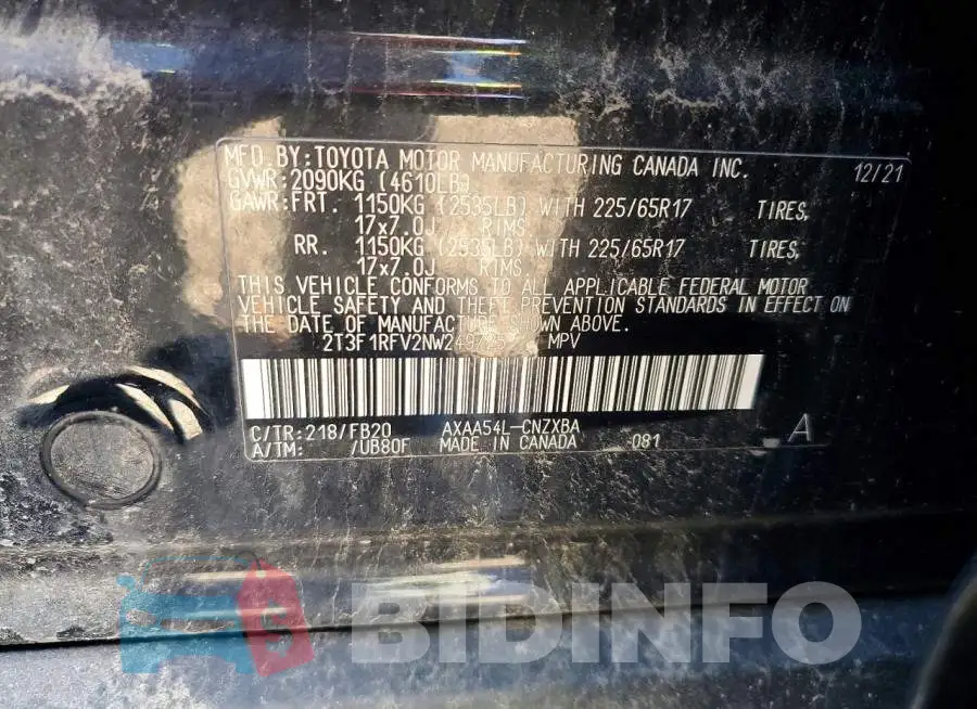 2T3F1RFV2NW249725 Photo# 14