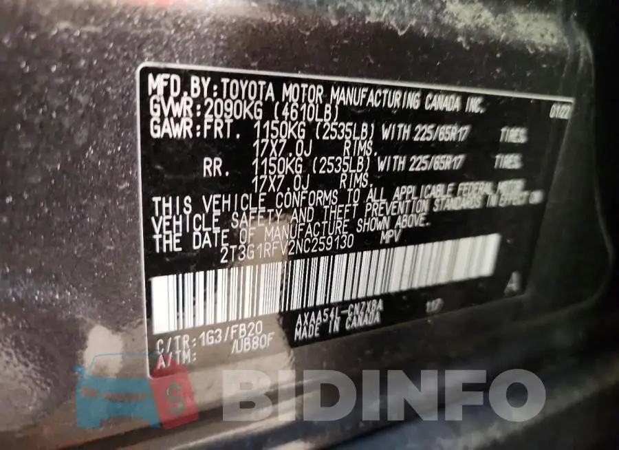 2T3G1RFV2NC259130 Photo# 13